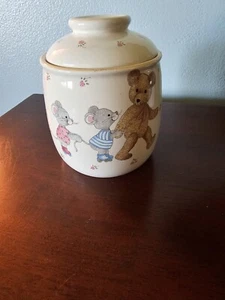 Mikasa Cookie Jar Teddy 6" Mini Canister CC018 Bear and Mice Skates Excellent - Picture 1 of 12