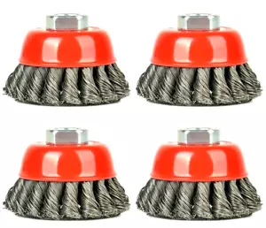 Rueda de cepillo de copa de alambre fino tipo nudo de 3"" eje 5/8"" se adapta a amoladora angular de 4-1/2 - Imagen 1 de 3