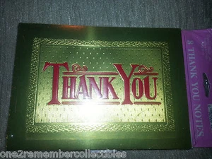 8 THANK YOU NOTE CARDS & ENVELOPES Gold and Red VINTAGE SET English Cards NEW - Picture 1 of 5
