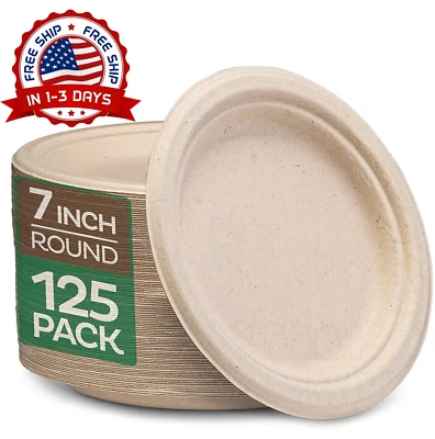 Platos desechables para fiestas biodegradable natural de 7 inch 125 Pack Nuevo - Image 1 of 4