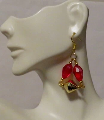 Cherry Red & Gold Elegant 1 1/2" Earrings Lead & Nickel Free Hook Earrings - Image 1 of 2