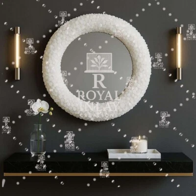 Espejo Cristal Cuarzo Blanco 18" - Redondo Decoración de Pared de Lujo para Tocador y Spa Foto 1 de 4