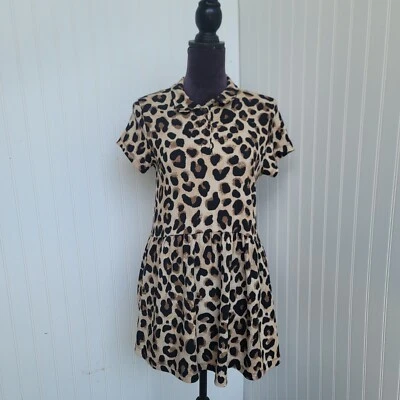 Zara Girls Dress Brown Black Short Sleeve Button Leopard Print Size 13-14 - Изображение 1 из 4