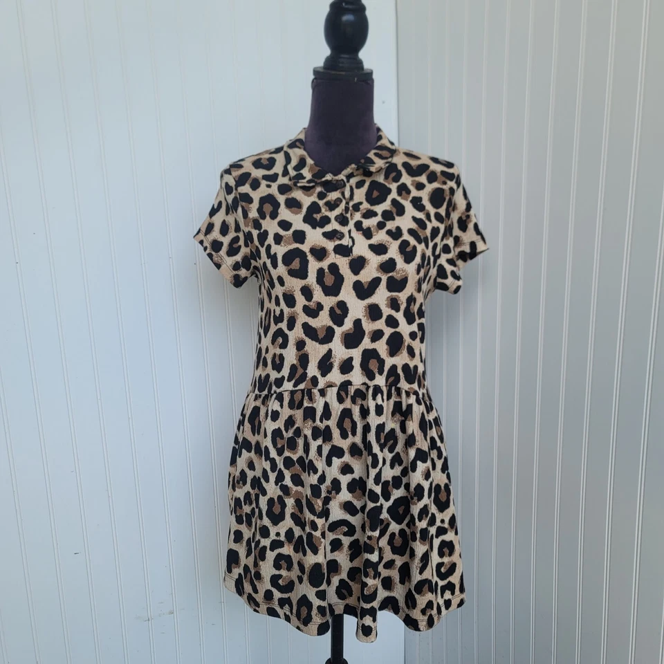Zara Girls Dress Brown Black Short Sleeve Button Leopard Print Size 13-14 - Image 1 of 4