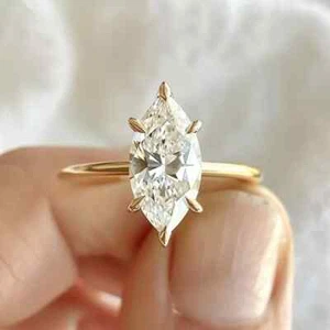 3.00CT Marquise Cut Lab Grown Diamond Engagement Ring 14K Gold Solitaire Ring - Picture 1 of 17
