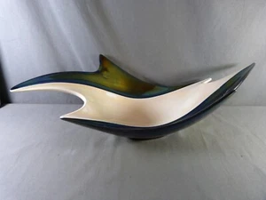 Large VERCERAM fruit bowl in iridescent pearly ceramic White and blue 1950s - Picture 1 of 14