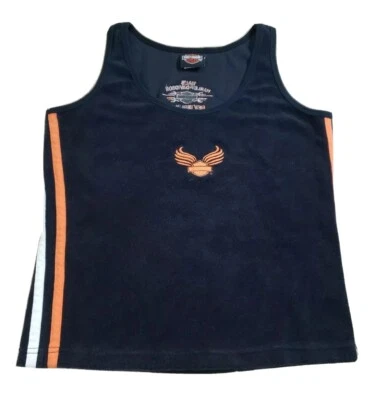 Camiseta sin mangas Harley Davidson para mujer de terciopelo grande negra Y2k años 2000 a rayas Foto 1 de 4