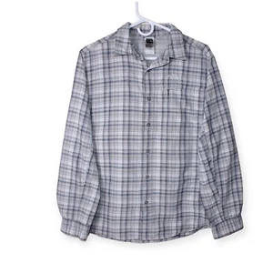 THE NORTH FACE Men's Shirt Medium Gray Button Down Plaid Outdoor Hiking Vented - Picture 1 of 14