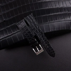 Vintage Black Alligator Round Scales Leather Watch Strap Band 18mm 20mm 22mm - Picture 1 of 9