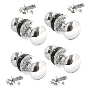 Chrome Door Knob Modern Round Rose Door Knob Silver Door Handle+Tubular Latch 4 - Picture 1 of 13