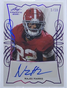 💥2021 NAJEE HARRIS AUTO ROOKIE💥LEAF TRINITY PURPLE AUTO💥RC LE #1/10🔥🔥 - Picture 1 of 3