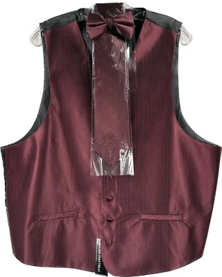 Bruno Piattelli Roma Men's Burgundy Vest Set 4 Piece Tie Bow Tie Hanky Size XL - Image 1 of 4