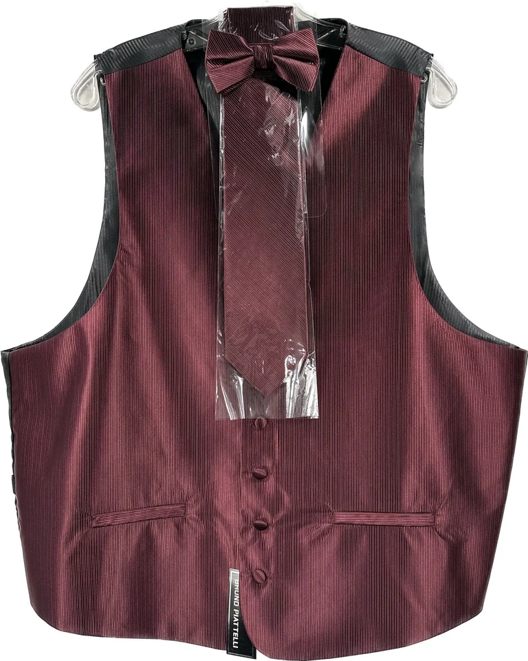 Bruno Piattelli Roma Men's Burgundy Vest Set 4 Piece Tie Bow Tie Hanky Size XL - Image 1 of 4