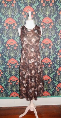 Vestido sin mangas vintage años 90 Y2K grunge caprichoso marrón rosa estampado fotográfico midi XS Foto 1 de 4