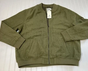 Ben Sherman Mens Bomber Jacket 2XL XXL Full Zip Olive Green Wool Blend NEW - Picture 1 of 8