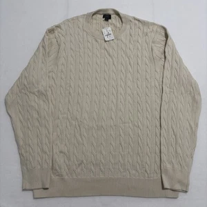 NWT J Crew Men's Sweater XL Cream 100% Cotton Cable Knit Crew Neck - Picture 1 of 6