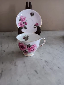 Colclough Bone China Pink Roses On Pale Pink Background Cup & Saucer - Picture 1 of 5