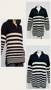 Ex George Striped Quarter Zip Collared Knitted Tunic Jumper Sizes 4-22 - Picture 1 of 23