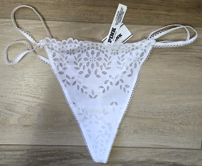 NWT Victoria's Secret PINK White Sheer Eyelet Double String V-String Panties L - Image 1 of 3