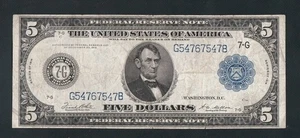 BEAUTIFUL TYPE TWO CHICAGO 1914 $5 FRN. NO PINHOLES - Picture 1 of 2