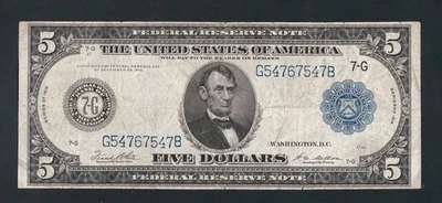 BEAUTIFUL TYPE TWO CHICAGO 1914 $5 FRN. NO PINHOLES - Image 1 of 2