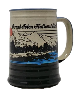 VTG Grand Teton National Park Wyoming Stoneware Beer Mug Coffee Cup Mountains 5" - Picture 1 of 13