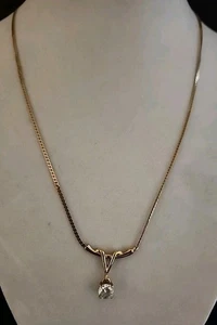 Vintage Lind 14k GE Crystal Pendant Gold Tone Chain Necklace Gold Filled - Picture 1 of 6