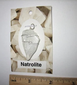 1.3" TUMBLED POLISHED NATROLITE CRYSTAL STERLING SILVER WIRE WRAP PENDANT *1 - Picture 1 of 7