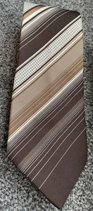 Corbata de colección para hombre hecha en Gran Bretaña marrón beige a rayas mezcla geométrica volquete 4,25" - Imagen 1 de 3