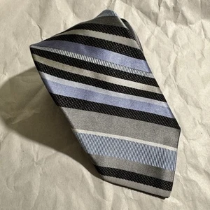IKE BEHAR Necktie Blue/White/Gray Striped Tie Made in USA 58"x3.75" - Picture 1 of 7