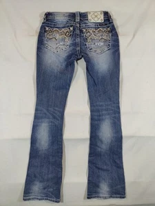 Miss Me Jeans Women's 25 Signature Boot Cut Distressed Embellished Western Denim - Picture 1 of 11