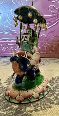 Elefante indio con jinetes esmalte en plata estatuilla 3 pulgadas antigua de colección Foto 1 de 4