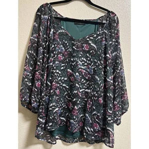 Lane Bryant Plus Size 20 3/4 Sleeve Blouse V-neck Paisley Fairycore Whimsigoth - Picture 1 of 10