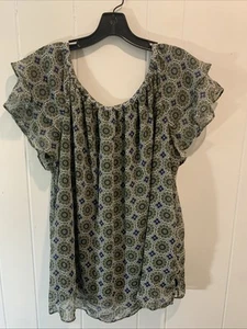 Blusa Top Informal Manga Corta Geométrica Azul Verde St Johns Bay Talla 1X Para Mujer - Imagen 1 de 4
