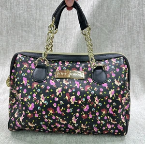 Luv Betsey Johnson Satchel Schultertasche groß schwarz Ditsy Blumen Kettenriemen gebraucht, in einwandfreiem Zustand - Bild 1 von 16