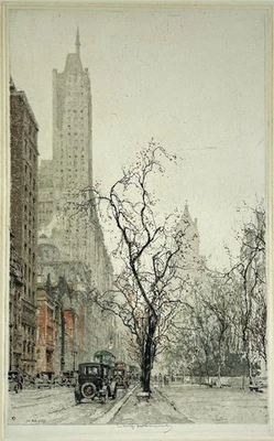 Luigi Kasimir (1881-1962) signierte Radierung The Minaret Fifth Avenue New York USA - Bild 1 von 4