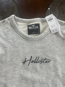 HOLLISTER Embroidered Logo Pullover Grey Crewneck Long Sleeve Shirt Men's Size L - Picture 1 of 3