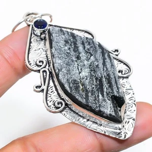 Nera Tormalina, Nero Spinello Gemma 925 Pendente Argento Sterling 7.8cm - Foto 1 di 5