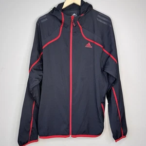 Adidas Men's Light Jacket size XL 3-Stripe Hooded Black Red Full Zip - Picture 1 of 4