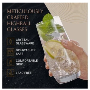 Set Of 4 Glass Cocktail Drinking Water Juice Tall Clear Transparent Glass Cups - Picture 1 of 2