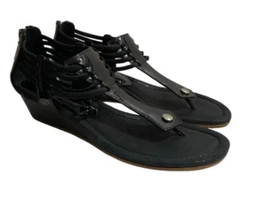 Donald J Pliner Dyna Patent Leather Wedge Black Sandals Women’s Size 10 M - Picture 1 of 13