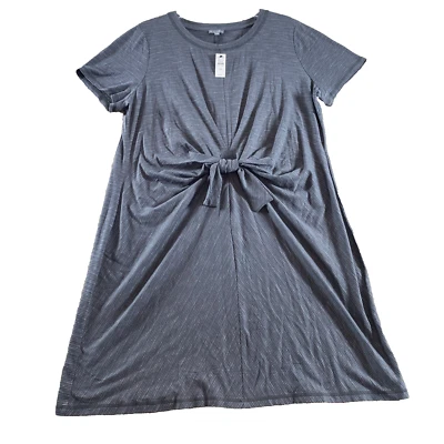 T by TALBOTS DRESS Womens Petite 2XP Gray Stripe Short Sleeve Twist front NEW - Image 1 of 4