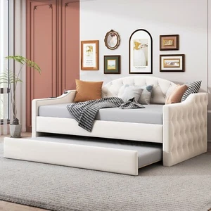 Twin Size Daybed with Trundle ,Velvet Sofabed with USB&Type-C Charging Ports - Picture 1 of 12