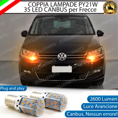COPPIA LAMPADE FRECCE ANTERIORI LED VW SHARAN 7N PY21W CANBUS ARANCIONI - Immagine 1 di 4