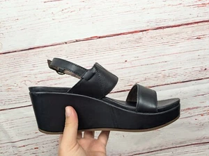 NIB Olukai Women’s Keha Sandals Black Leather Slingback Wedge Platform sz 39/9 - Picture 1 of 8