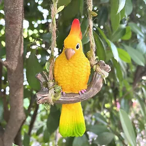 Resin Parrot Hanging Garden Decor Swing Figurine Ornaments, Outdoor Hanging Bird - Picture 1 of 12