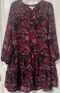 No Boundaries Women’s Size M Floral Lace Long Sleeve Knee Length Tiered Dress - Picture 1 of 5