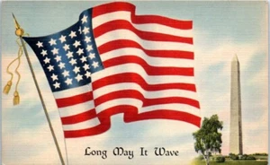 LONG MAY IT WAVE Bandera Americana WASHINGTON MONUMENT lino - Postal - Imagen 1 de 2