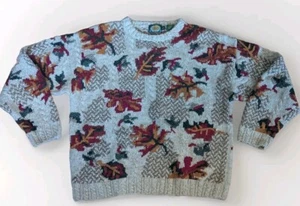 Vintage Cabela's dicker Strickpullover Herbstmotiv Blatt Blätter Rundhals Gr. L Damen - Bild 1 von 4