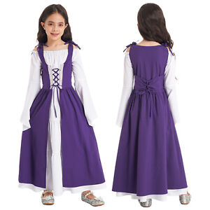 US Girls Kids Vintage Medieval Fairy Costume Renaissance Princess Long Dress